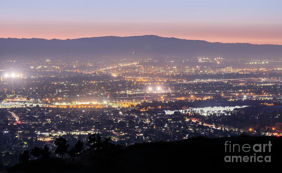 Silicon Valley Lights. San Jose and Santa Cruz Mountains via Mt