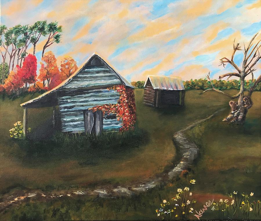 Silk Hope NC Tobacco Barns Painting by Deborah Naves
