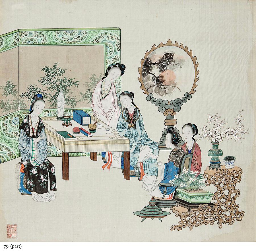 Silk Of Ladies Seated Around A Table With Various Objects Painting by Artistic Rifki