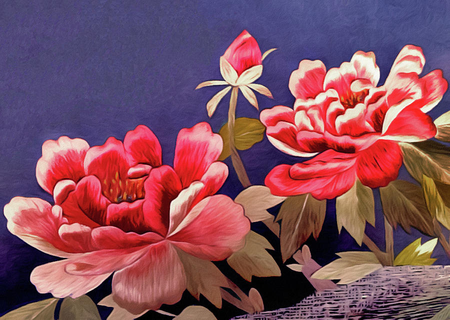 Silk Peonies - Kimono Series Tapestry - Textile by Susan Maxwell Schmidt