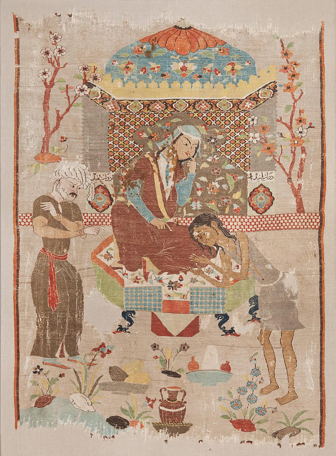 Silk Tapestry Depicting the story of Leila and Majnun Painting by