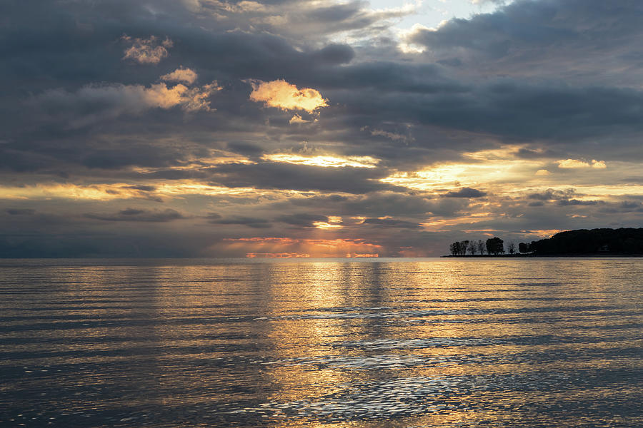 Silky Ripples and Sky Drama - Sunset at Lorraine Bay Lake Erie North Shore Photograph by Georgia Mizuleva