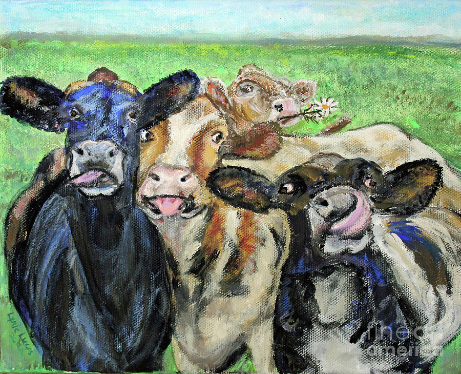 Silly Cows Selfie  Painting by Lyric Lucas