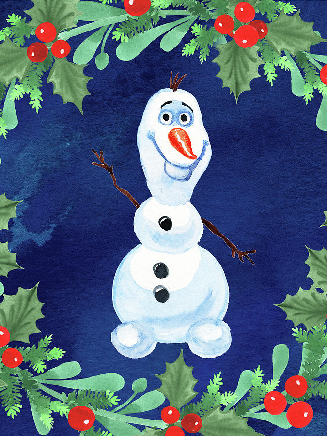 Silly Snowman Through Holly Tree Wreath Painting by Irina Sztukowski