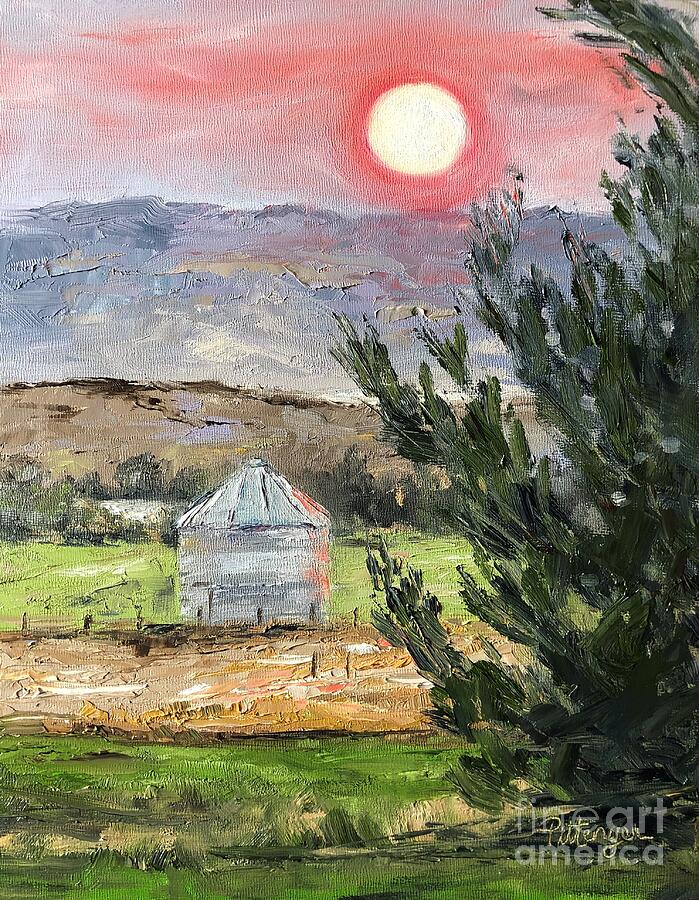 Sunset Painting - Silo in the Smokey Sunset by Lori Pittenger