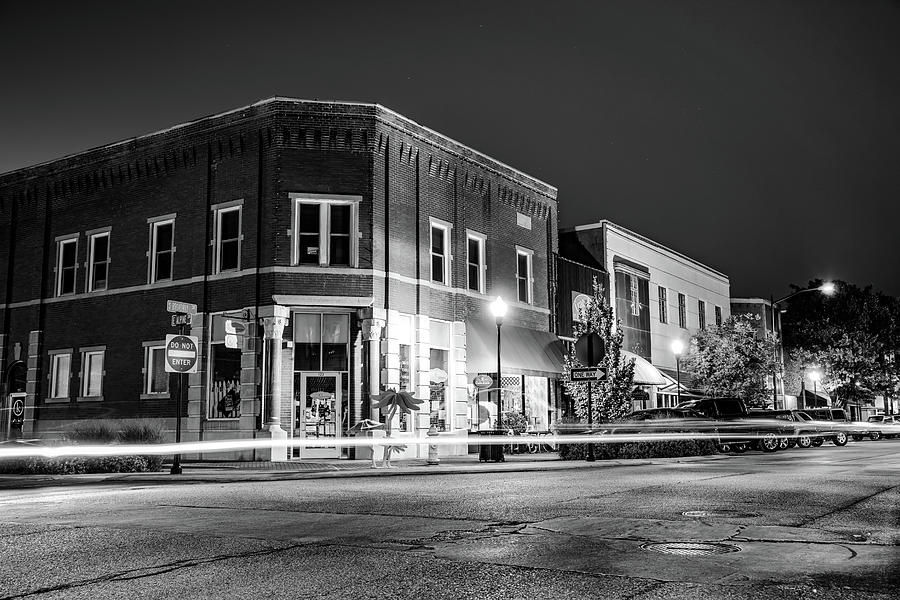 Siloam Springs Historic Skyline Along North Broadway - Black and White Photograph by Gregory Ballos