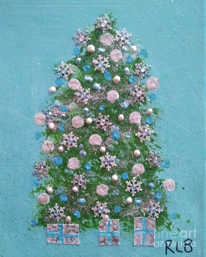Silver and Turquois Tree Painting by Rita Brown