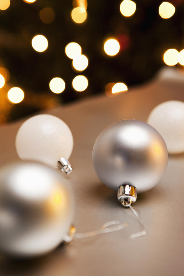 Silver And White Christmas Baubles. Photograph by Betsie Van der Meer