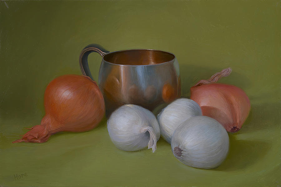 Silver Babys Cup With Onions Painting by Hone Williams