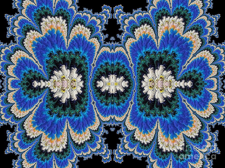 Silver Blue Orange And Green Coral Reef Fractal Abstract On Black Digital Art