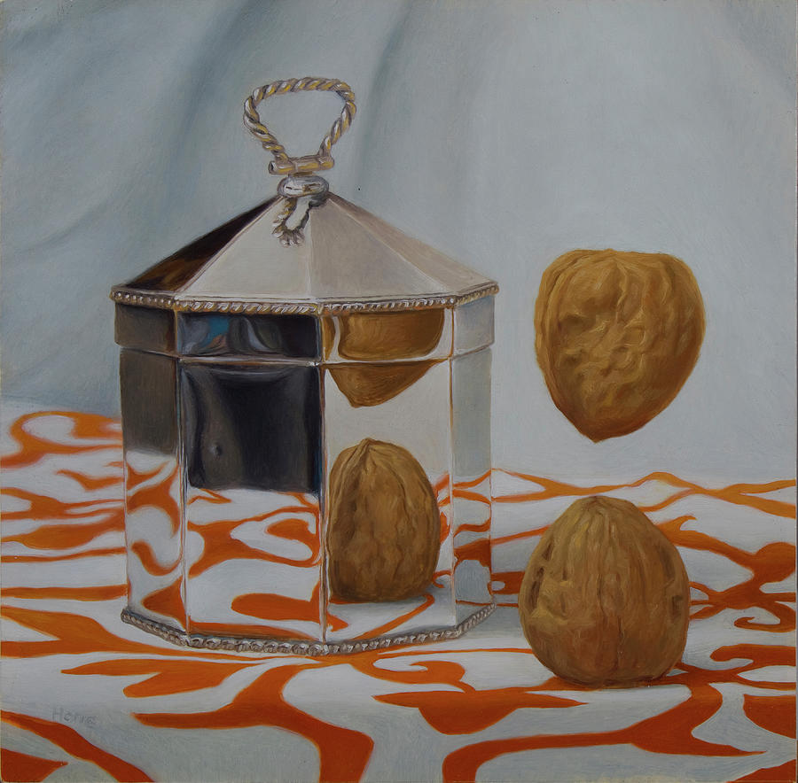 Silver Box With Floating Walnut Painting by Hone Williams