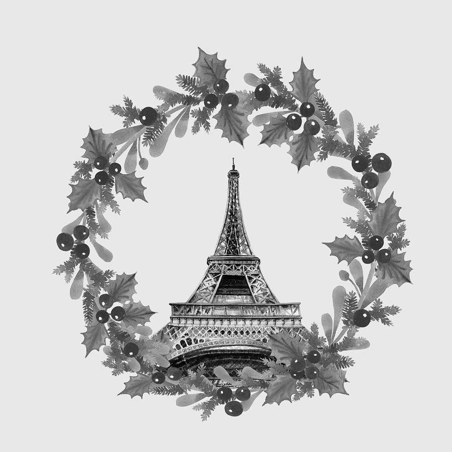 Silver Christmas In Paris Gray Eiffel Tower Watercolor Monochrome Minimalism  Painting by Irina Sztukowski