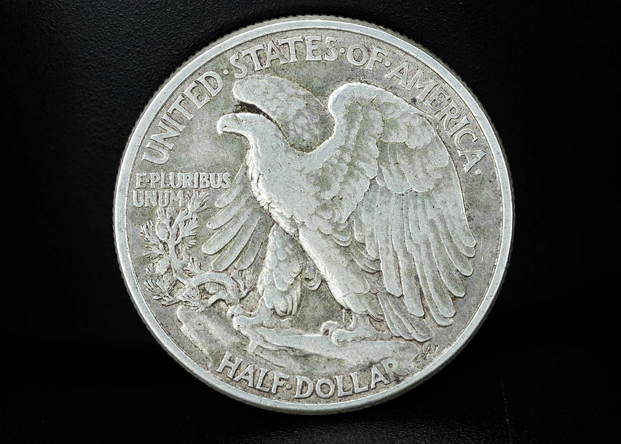 Silver Coins 1945 Walking Liberty Half Dollar Back Photograph by Amelia Pearn