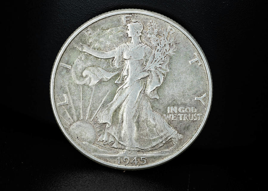 Silver Coins 1945 Walking Liberty Half Dollar Face Photograph by Amelia Pearn