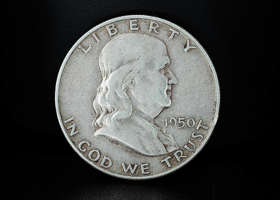 Silver Coins Ben Franklin Half Dollar Face Photograph by Amelia Pearn