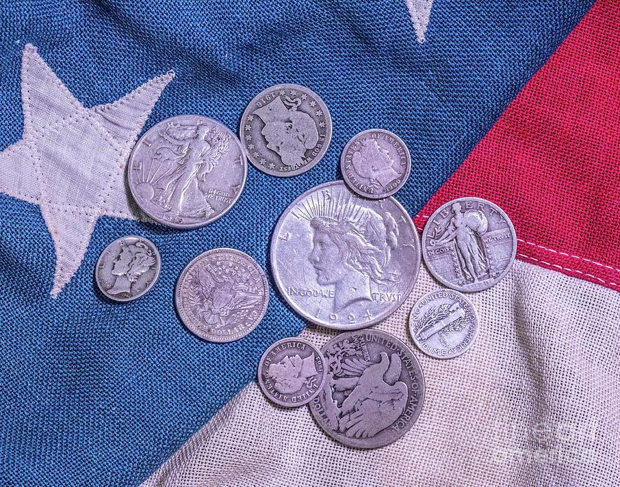 Silver Coins On Flag Digital Art