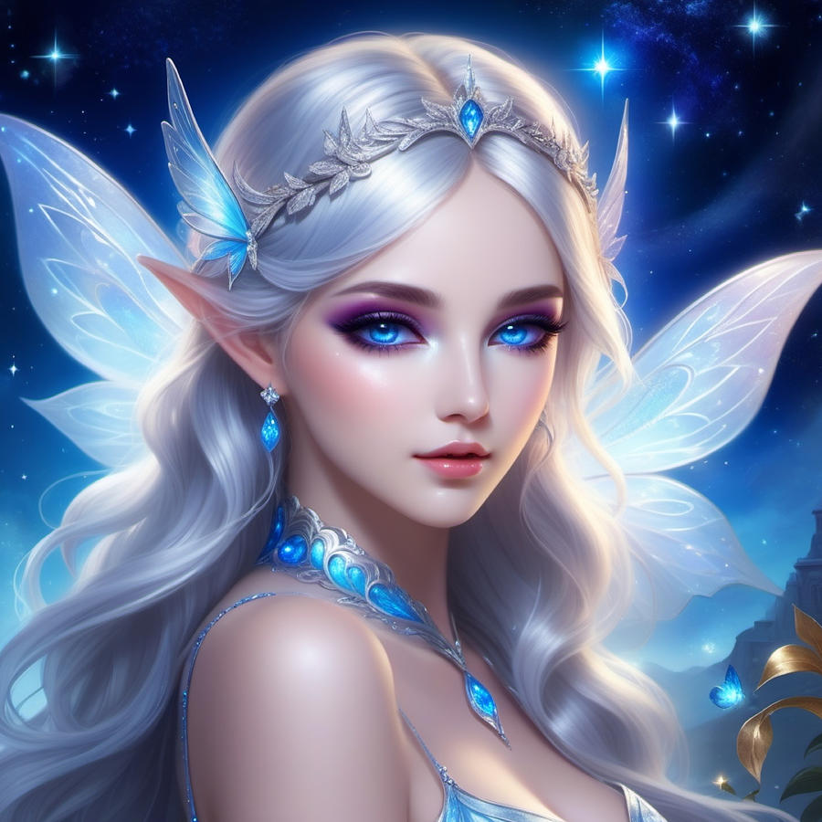 Silver Fairy With Blue Eyes Digital Art By Eve Designs - Fine Art America