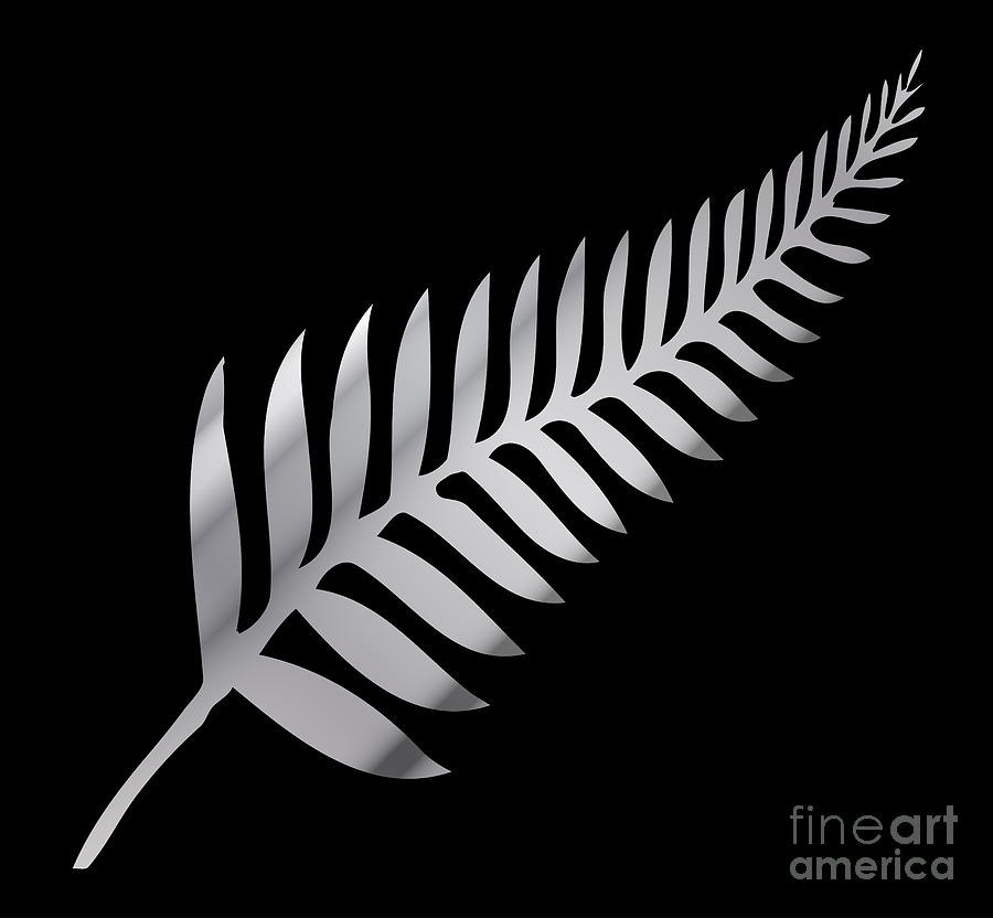 Silver Fern of New Zealand On Black Digital Art by Bigalbaloo Stock