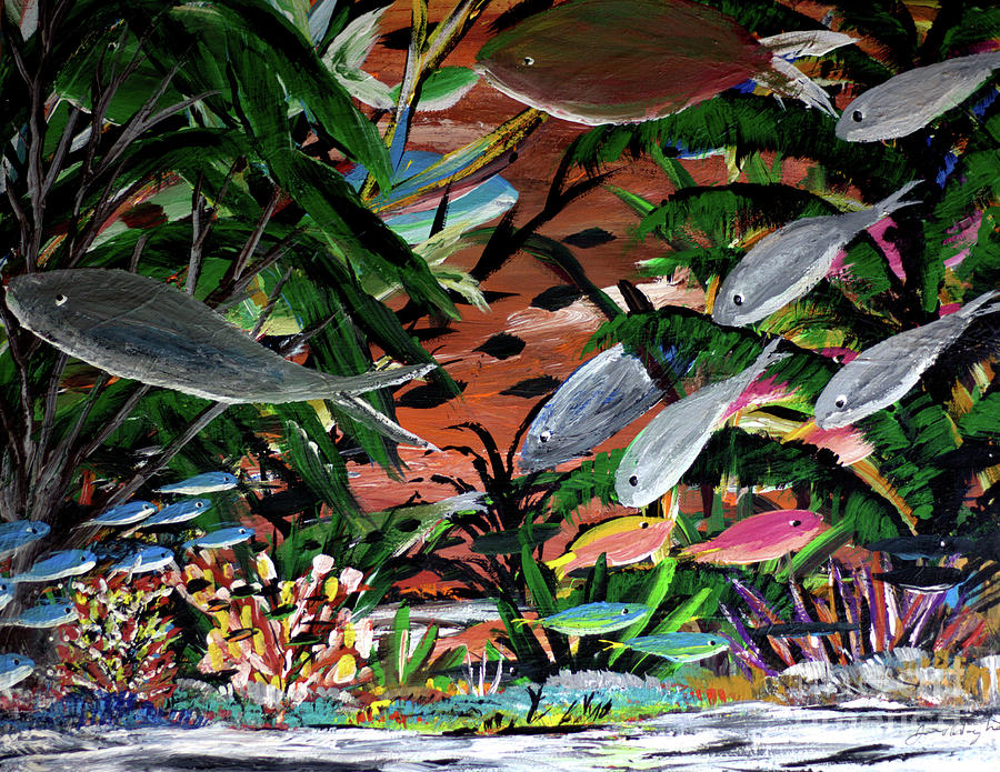 Silver Fish in the Weeds Painting by James and Donna Daugherty
