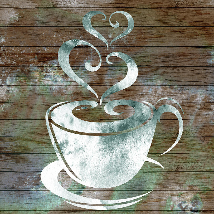 Silver Glow Watercolor Coffee Cup Cafe Art  Painting by Irina Sztukowski