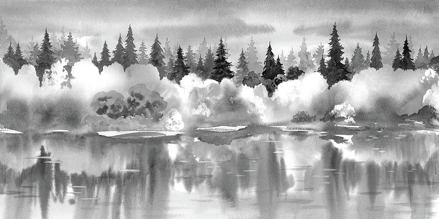 Silver Glow Watercolor Gray Monochrome Calm Relaxing Landscape II Painting by Irina Sztukowski
