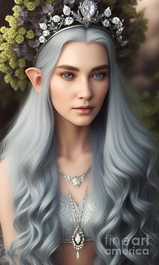 Silver Haired Elf Adorned with Diamonds Digital Art by Julie Kaplan ...