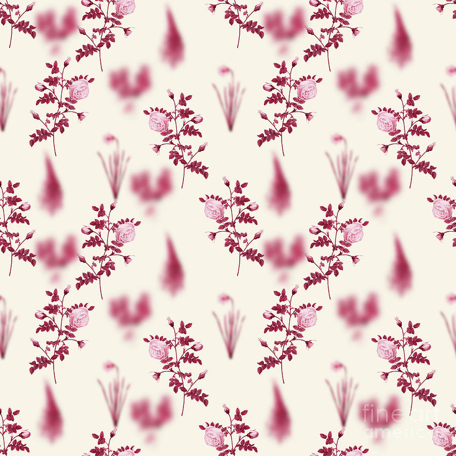 Vintage Mixed Media - Silver Hispid Rose Botanical Seamless Pattern in Viva Magenta n.0881 by Holy Rock Design