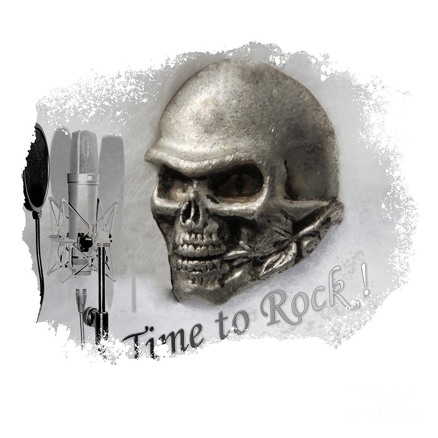 Silver metal skull with mic, rock music motivation Digital Art by Tom Conway