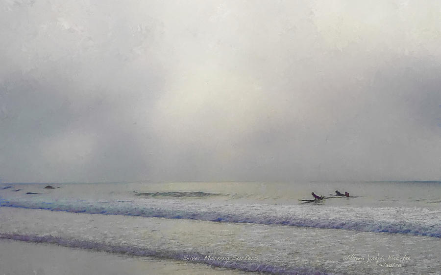 Silver Morning Surfers Painting by Bill McEntee