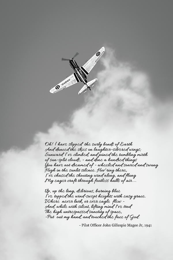 Silver P40 High Flight poem BW version Photograph by Gary Eason