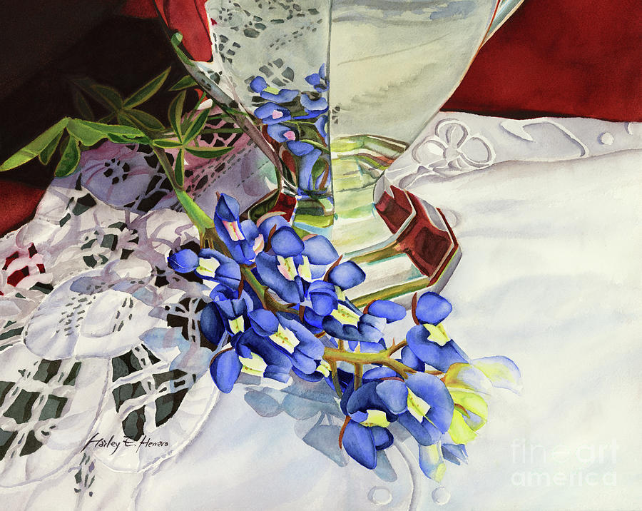 Silver Pitcher and Bluebonnet - lace Painting by Hailey E Herrera
