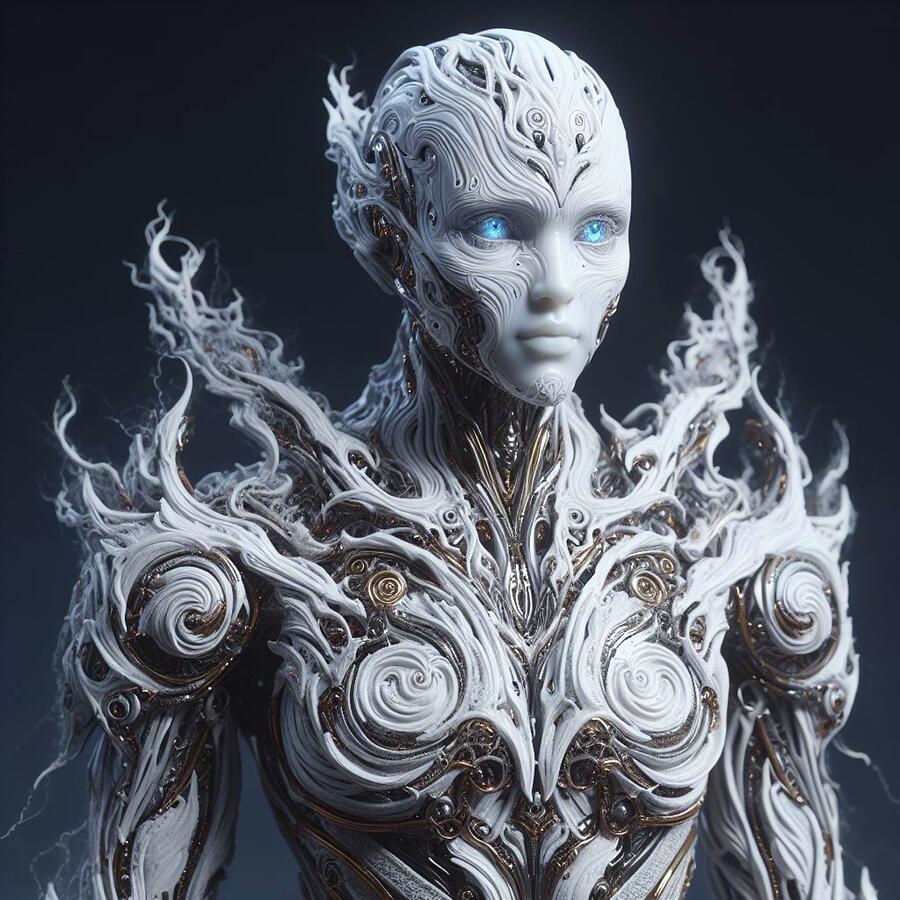 Silver Sentinel - The Enigmatic Figure of Intricate Armor and Piercing Blue Eyes Digital Art by Artfinity X Silver Sentinel - The Enigmatic Figure of Intricate Armor and Piercing Blue Eyes Digital Art by Artfinity X
