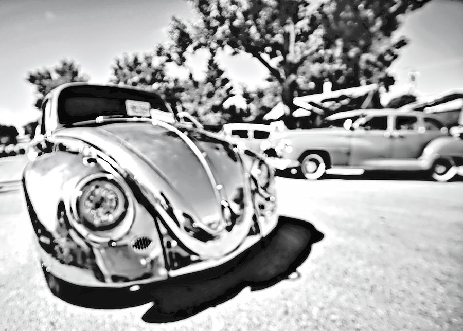 Silver Shine VW Beetle bw Photograph by Cathy Anderson