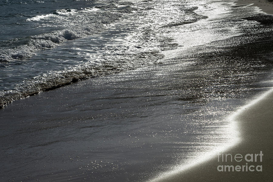 Silver sea water meets sand 2, Mediterranean coast Photograph by Adriana Mueller