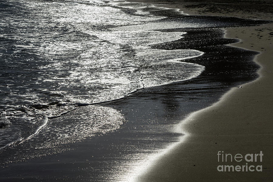 Silver sea water meets sand 3, Mediterranean coast Photograph by Adriana Mueller