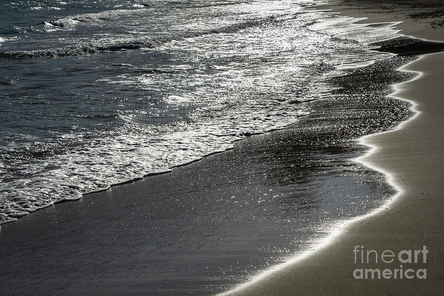 Silver sea water meets sand 4, Mediterranean coast Photograph by Adriana Mueller