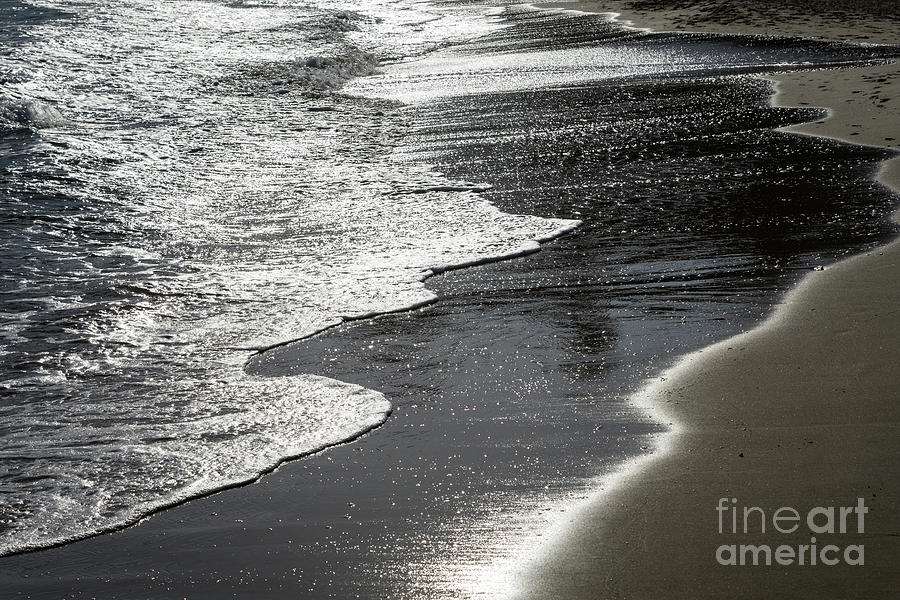 Silver sea water meets sand 1, Mediterranean coast Photograph by Adriana Mueller