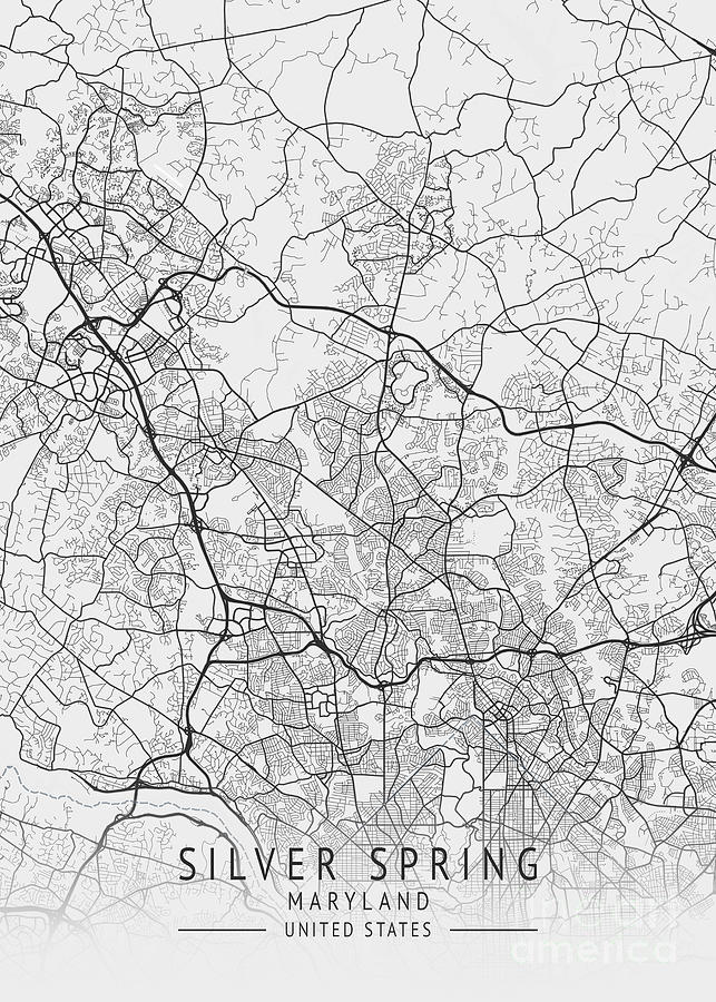Silver Spring Maryland US Gray City Map Digital Art by Tien Stencil