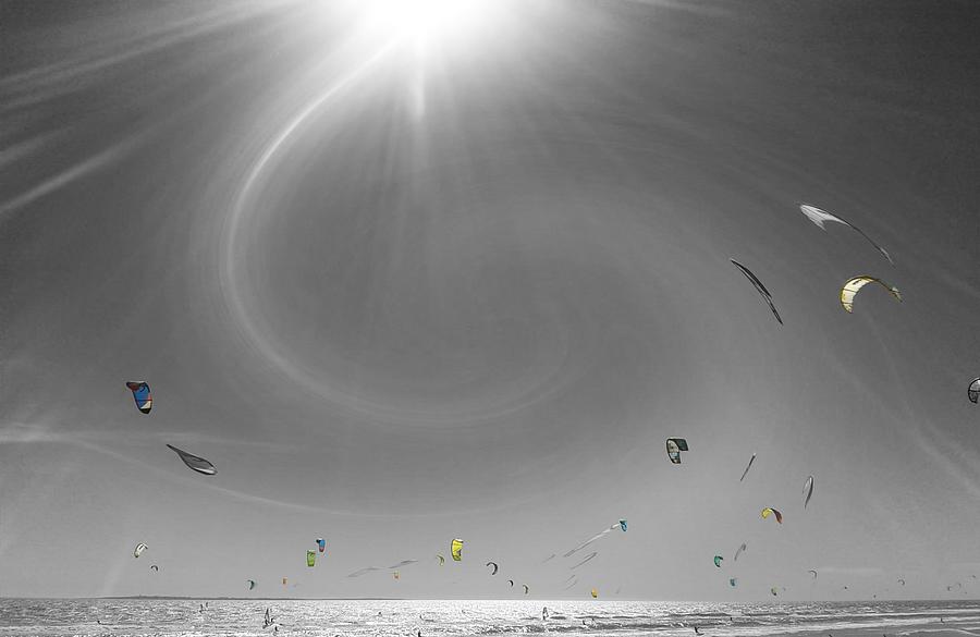 Kite Surfing Photograph - Silver Sun by Imprinta Art