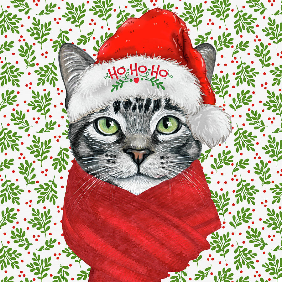 Silver Tabby Christmas Cat Digital Art by Doreen Erhardt