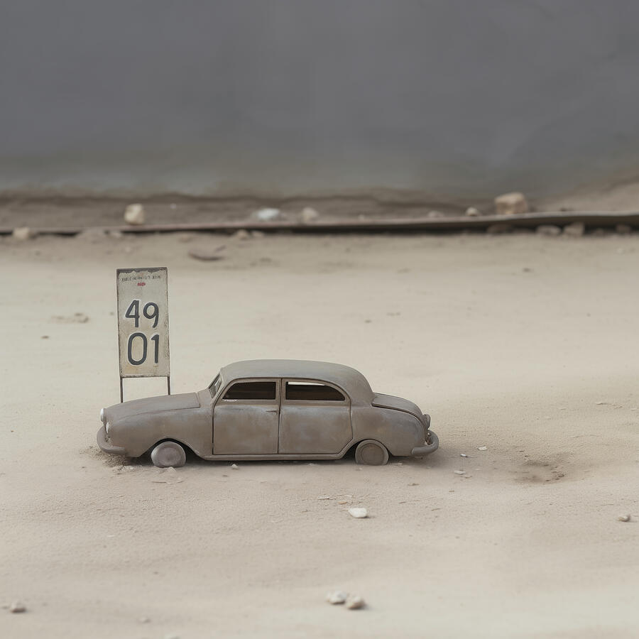Flash Gordon Digital Art - Silver Tin Toy Sedan with no Tires by Yo Pedro