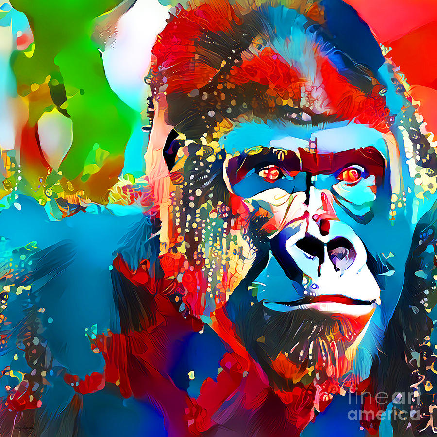 Silverback Gorilla in Vibrant Contemporary Art 20210715 square v2 Photograph by Wingsdomain Art and Photography