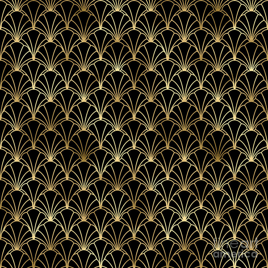 Simbala - Gold Black Art Deco Seamless Pattern Digital Art by Sambel Pedes