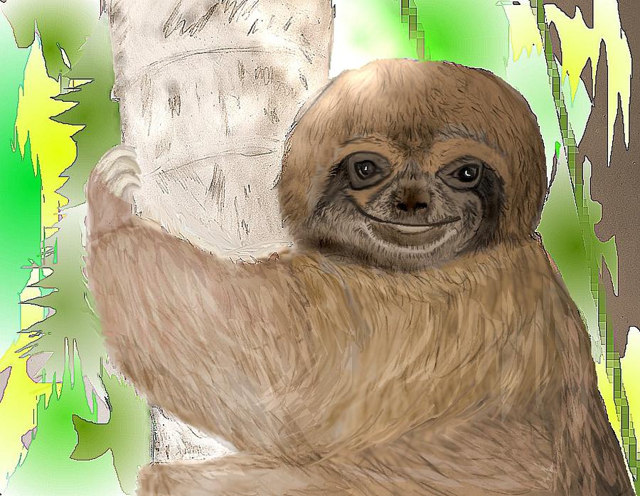 Simon the Sloth Mixed Media by Pamela Calhoun