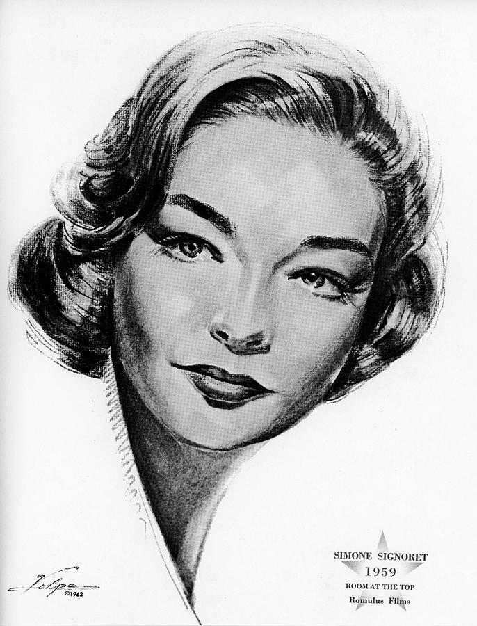 Hollywood Drawing - Simone Signoret by Volpe by Movie World Posters