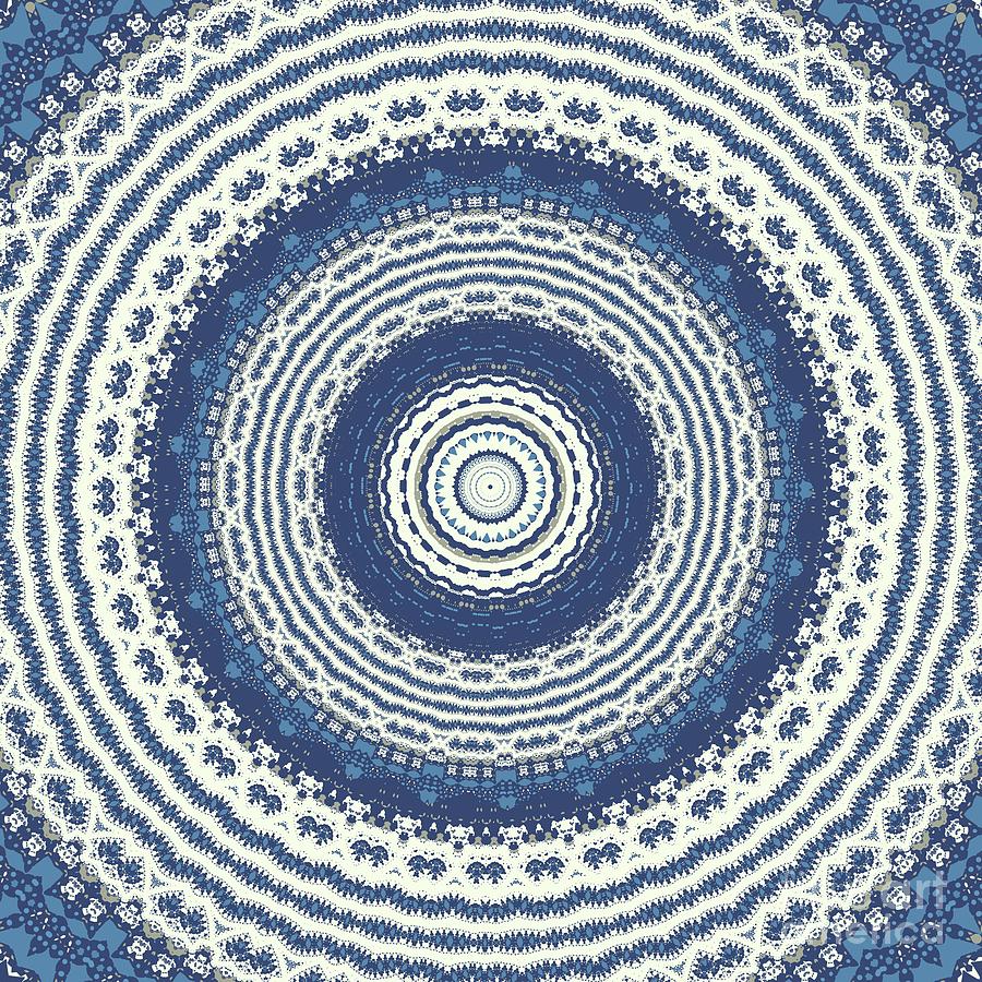 Simple Blue Boho Mandala Digital Art