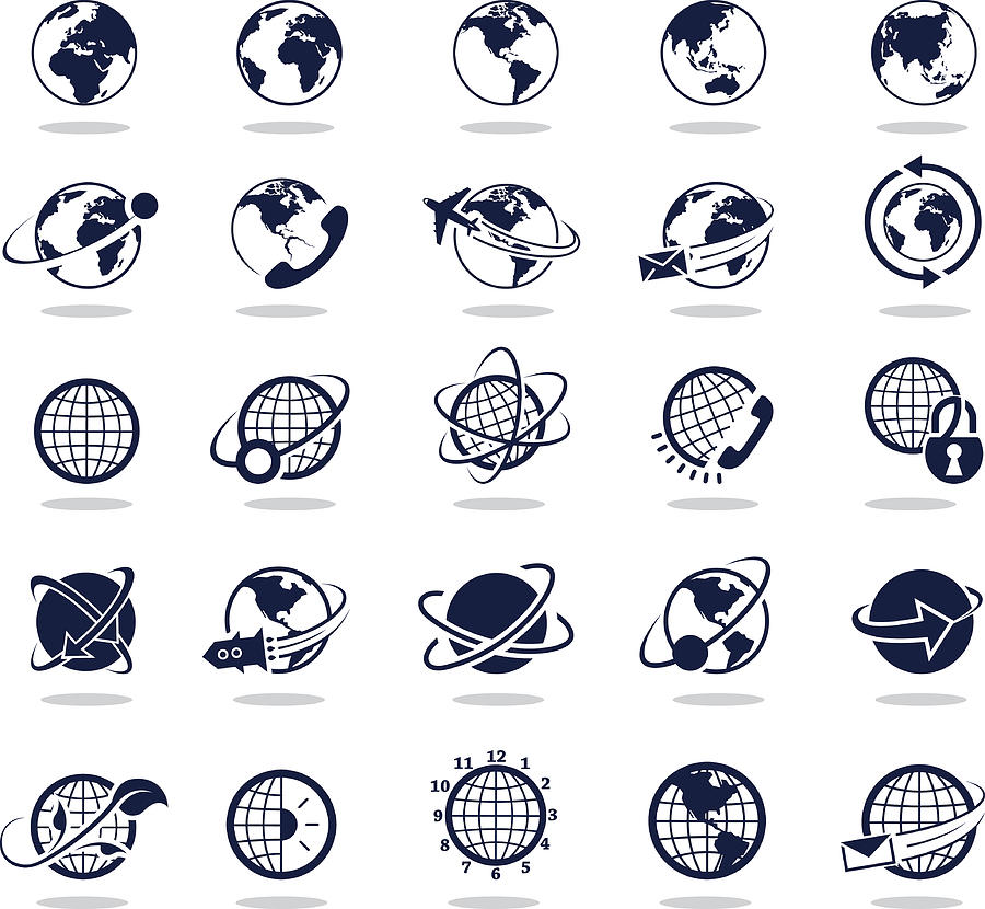 Simple dark blue icons – Globes Drawing by Kristtaps