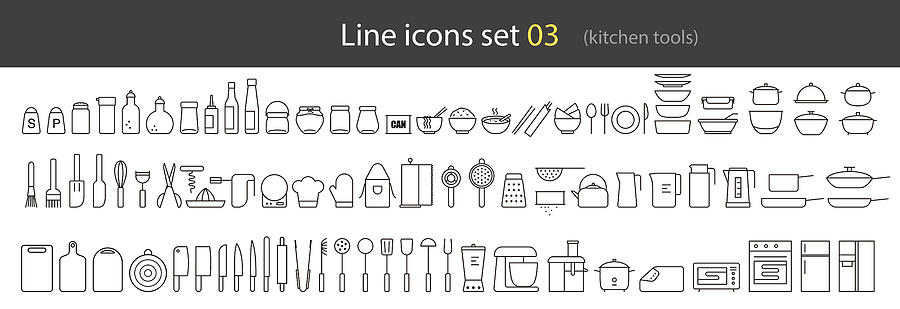 Simple Kitchen Tools Line Icon Set, Vector Illustration Drawing by Hakule