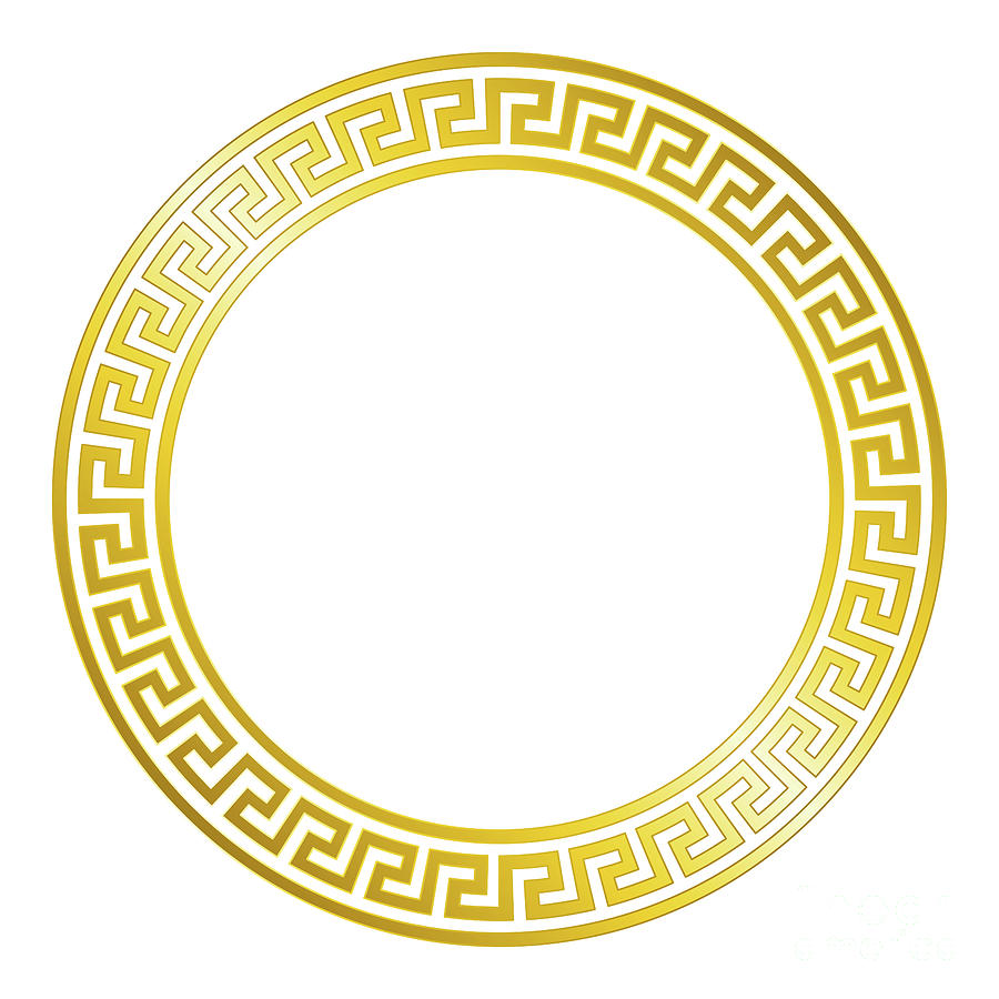 Simple meander pattern, gold colored circle frame and decorative border ...