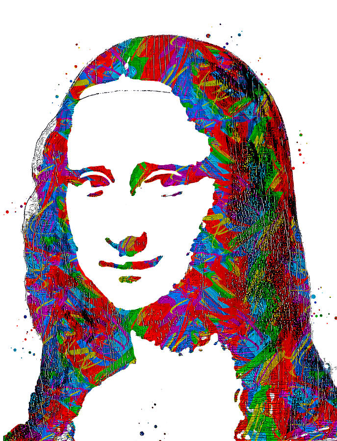 Simple Mona Lisa colorful portrait with greens, reds and blues on white background Digital Art by Nicko Prints